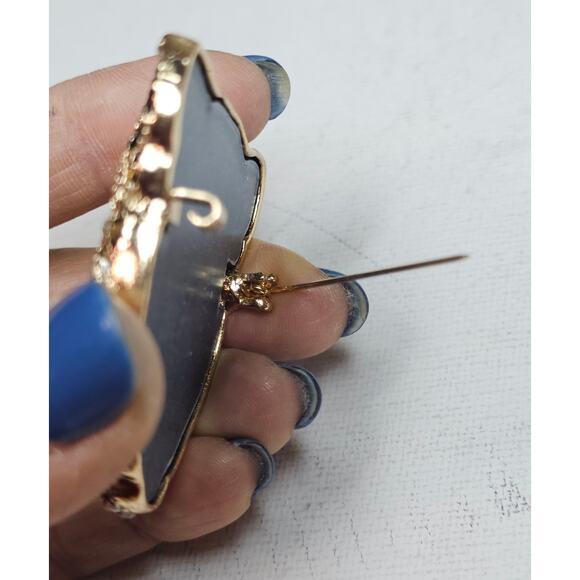 Crystal Tiger‎ Head New! Gold/black rhinestones Brouch. Bling. Mob wife. … - Picture 10 of 13